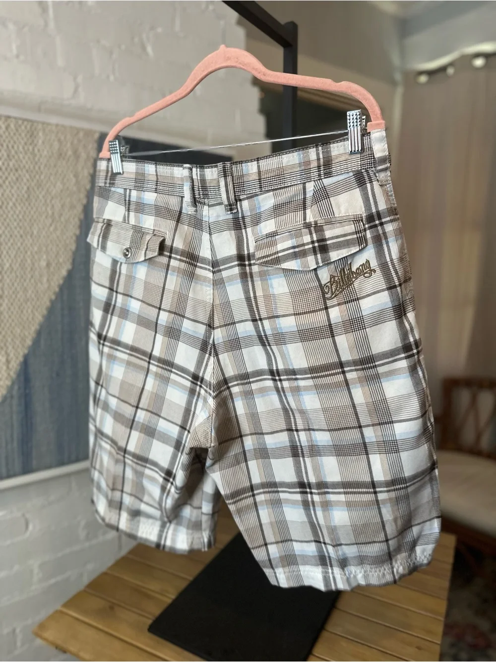 Billabong Tan Brown and Blue Plaid Shorts